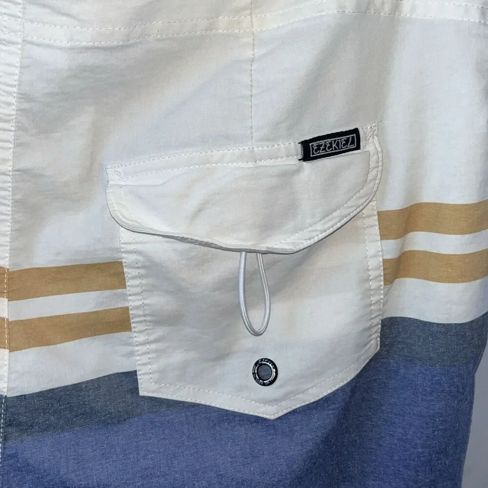 Vintage Ezequiel Men’s Striped Board Shorts Size 34 Colorblock Surf Beach Summer